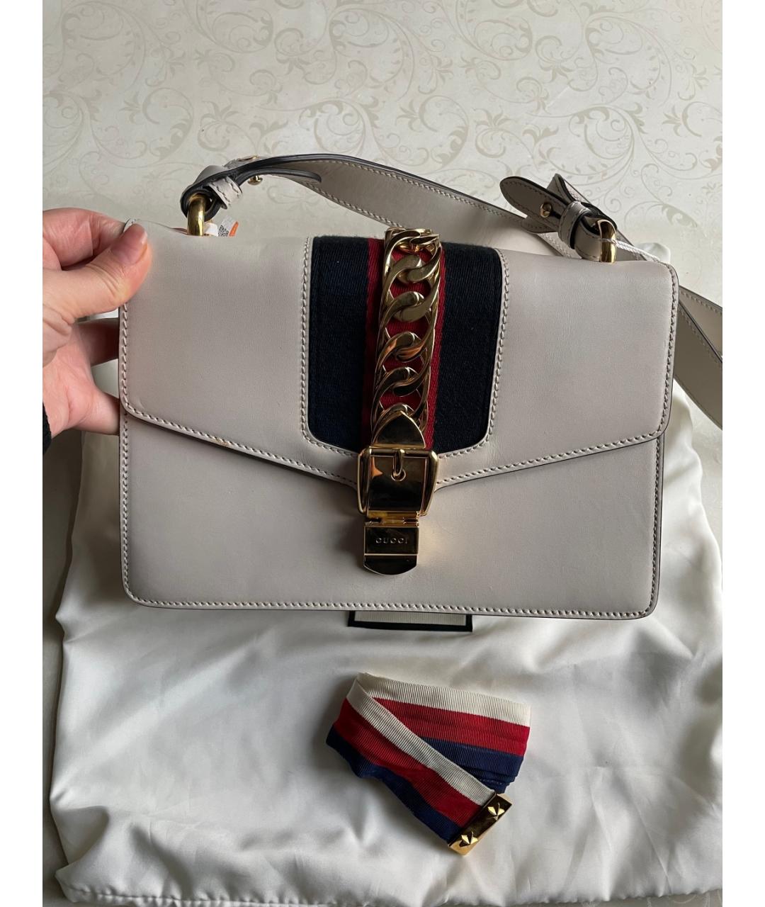 GUCCI Белая кожаная сумка через плечо, фото 7