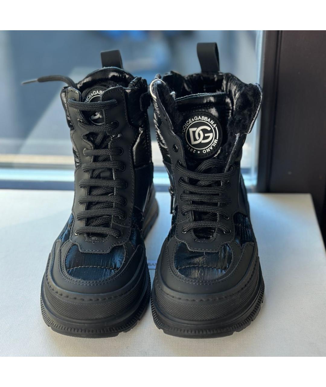 DOLCE&GABBANA Черные кожаные ботинки, фото 2