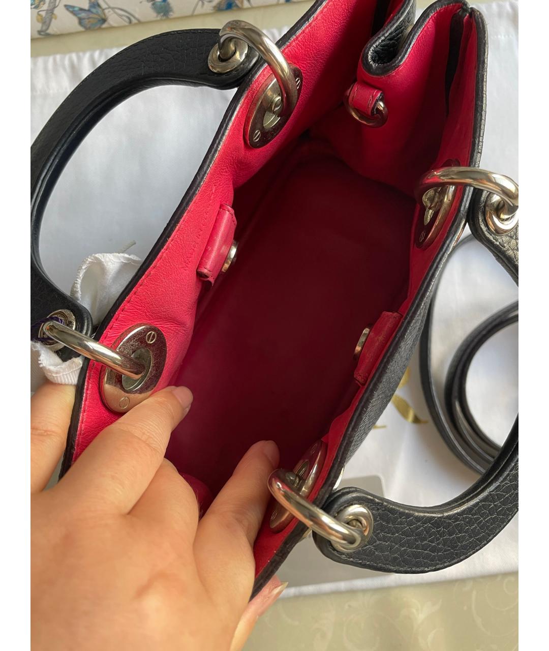 CHRISTIAN DIOR Черная кожаная сумка тоут, фото 6