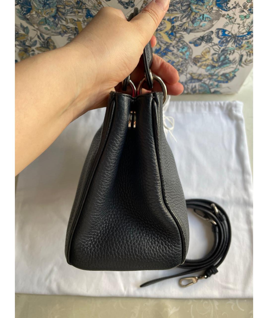 CHRISTIAN DIOR Черная кожаная сумка тоут, фото 5