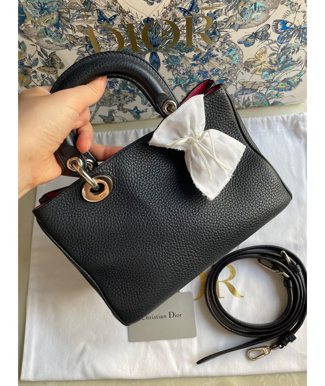 CHRISTIAN DIOR Черная кожаная сумка тоут, фото 2