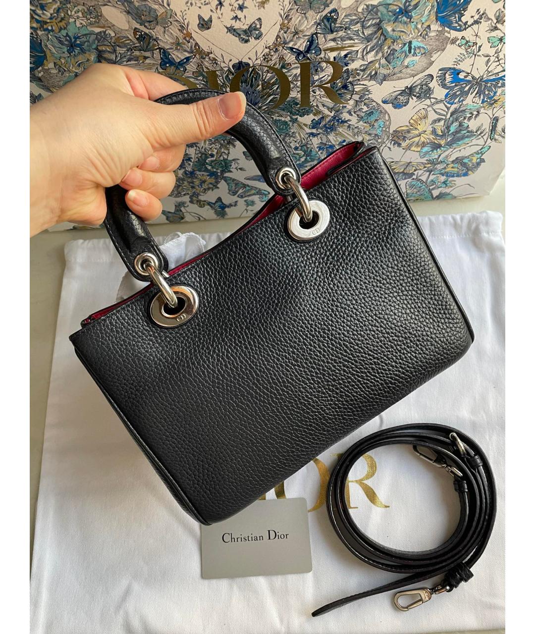 CHRISTIAN DIOR Черная кожаная сумка тоут, фото 3
