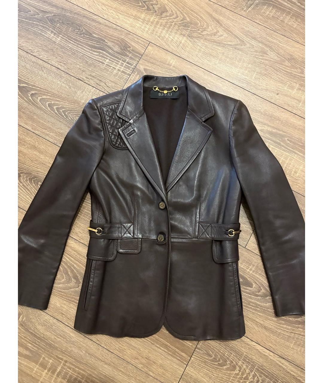 GUCCI Коричневый кожаный жакет/пиджак, фото 6