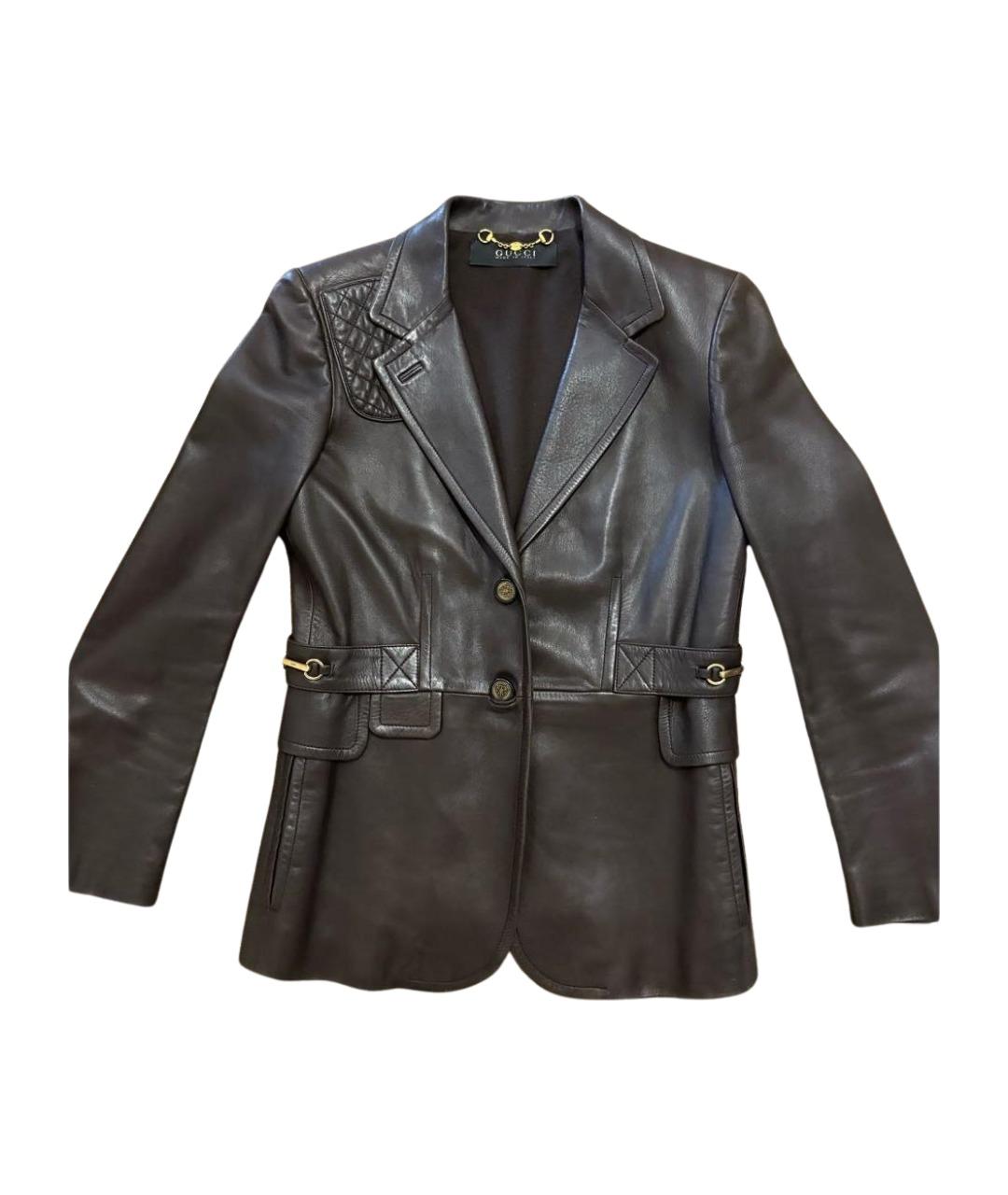 GUCCI Коричневый кожаный жакет/пиджак, фото 1
