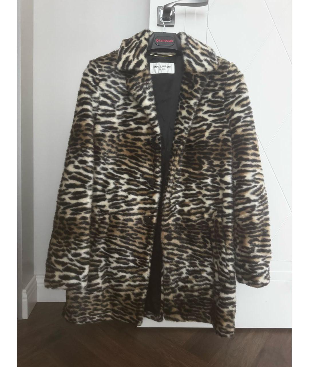 SAINT LAURENT Коричневая полиэстеровая шуба, фото 5