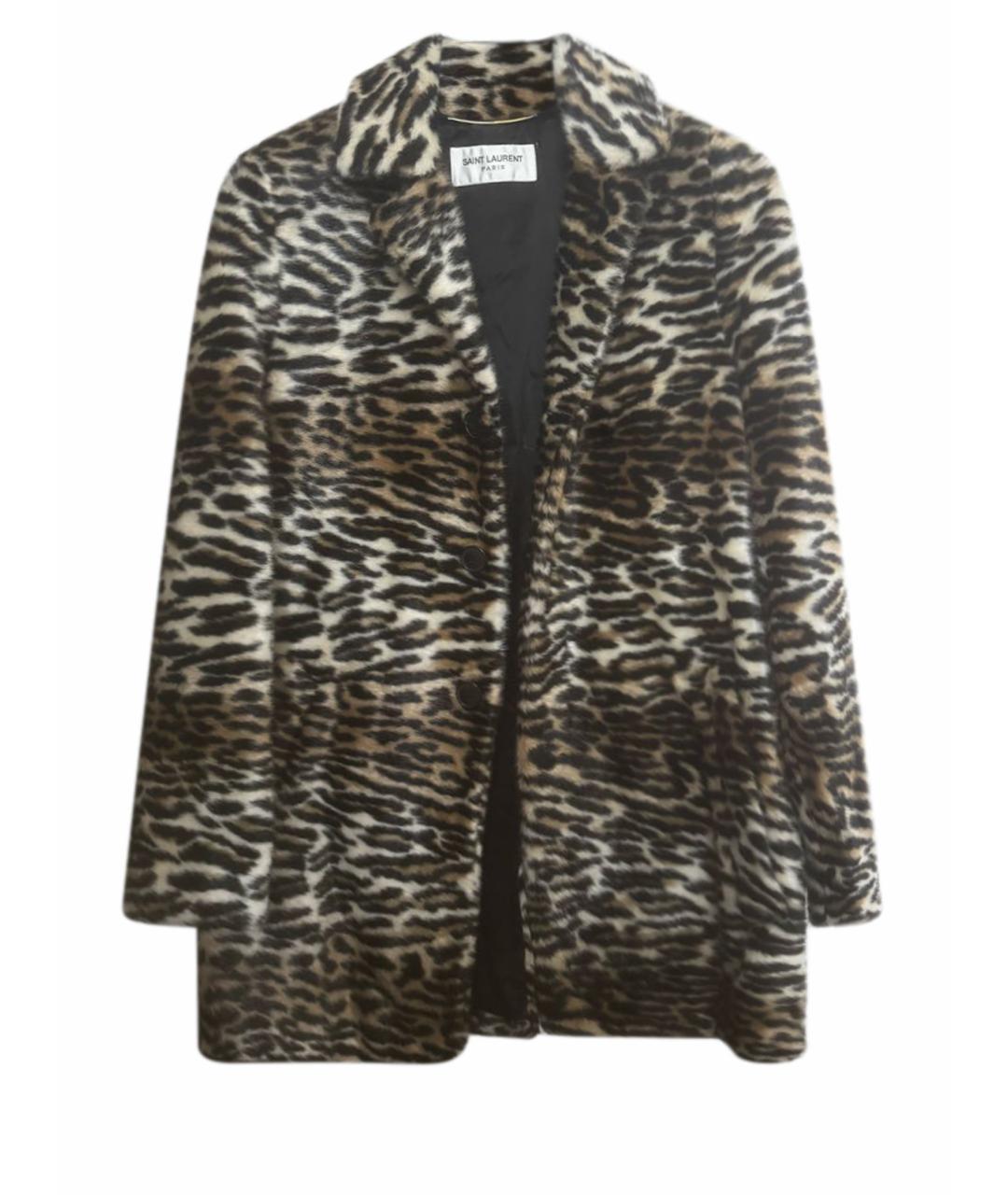 SAINT LAURENT Коричневая полиэстеровая шуба, фото 1