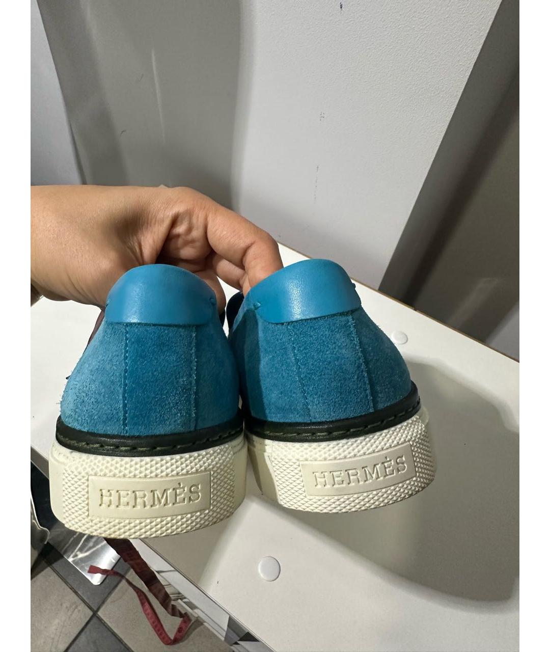 HERMES Голубые замшевые слипоны, фото 5