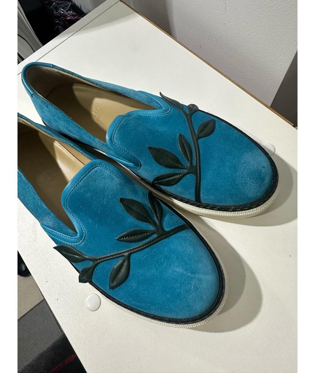 HERMES Голубые замшевые слипоны, фото 4