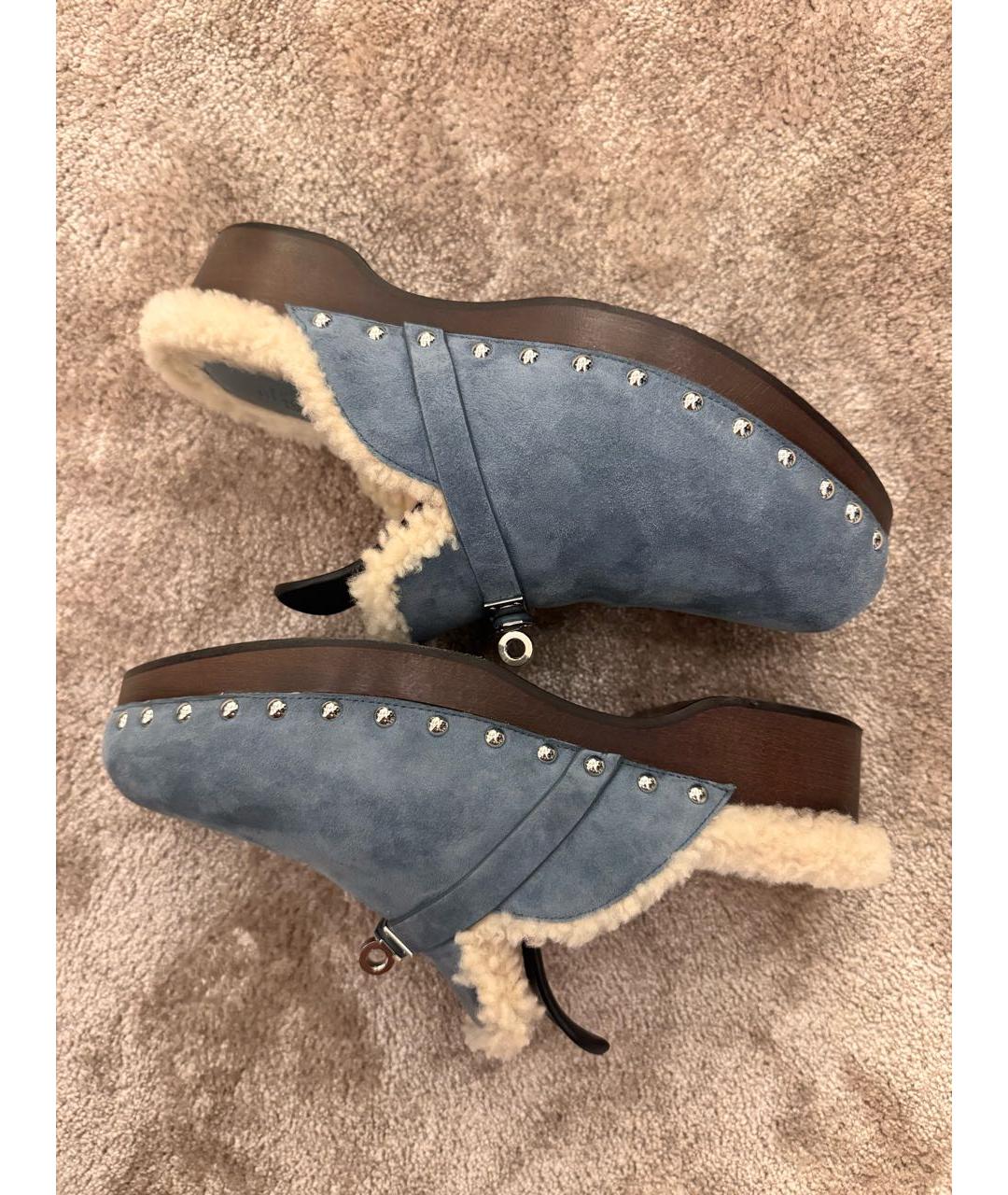 HERMES Голубые замшевые сабо, фото 5