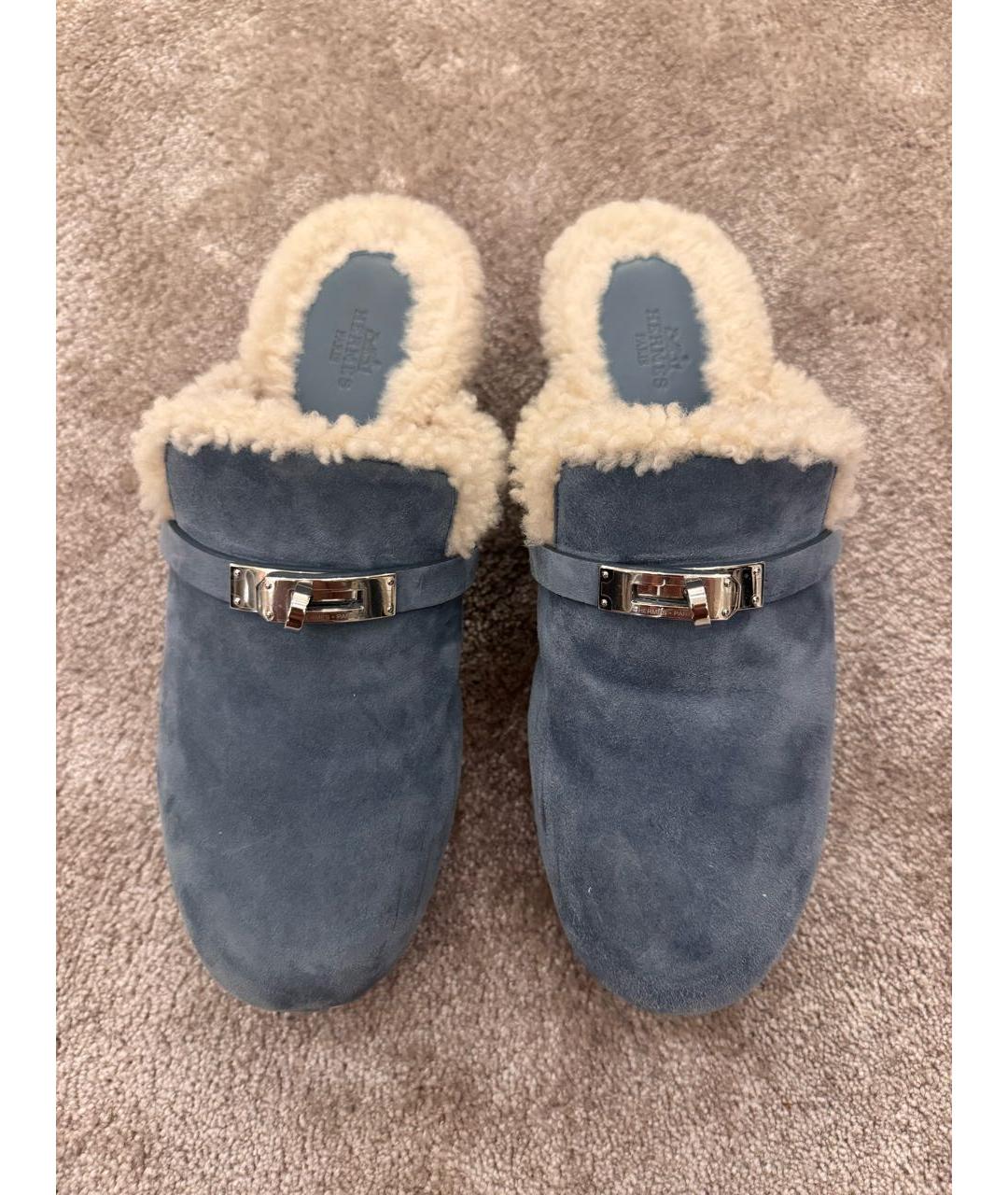 HERMES Голубые замшевые сабо, фото 2