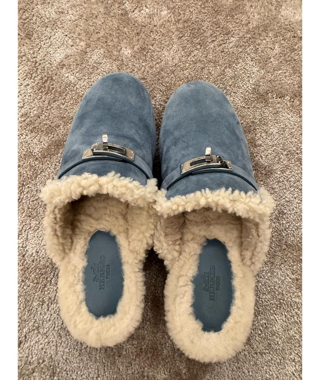 HERMES Голубые замшевые сабо, фото 3