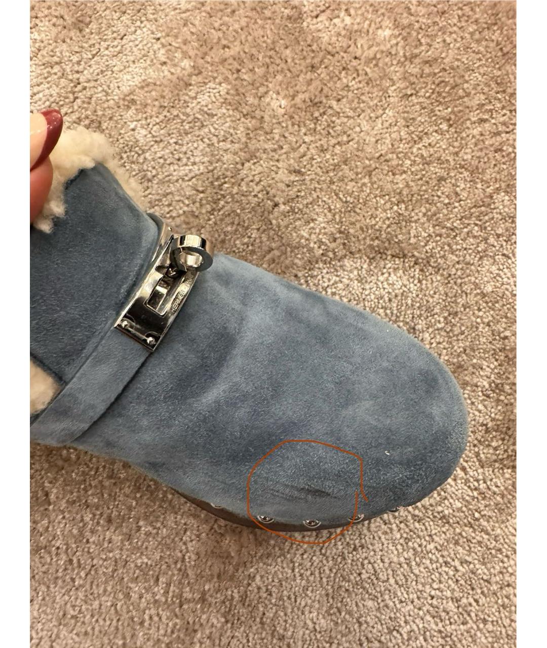 HERMES Голубые замшевые сабо, фото 8