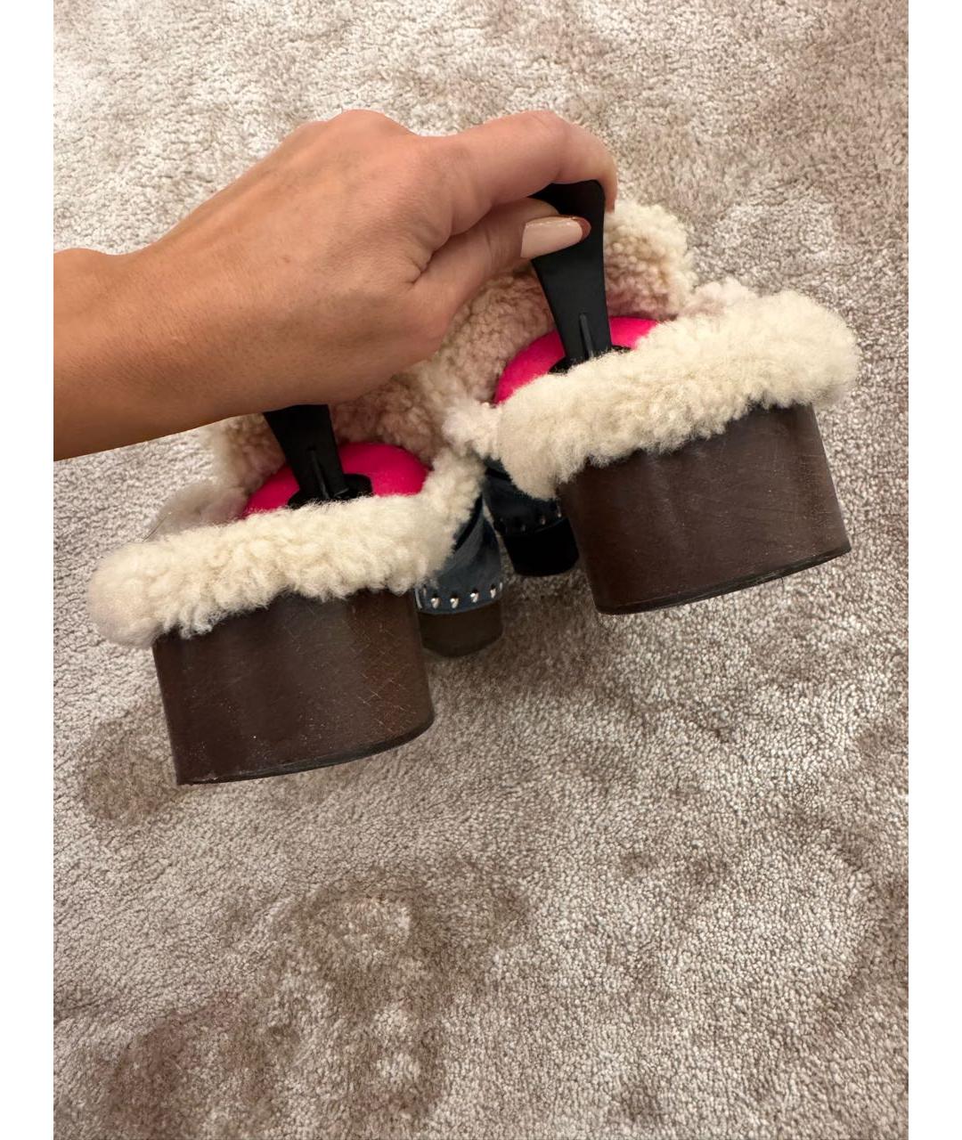 HERMES Голубые замшевые сабо, фото 4