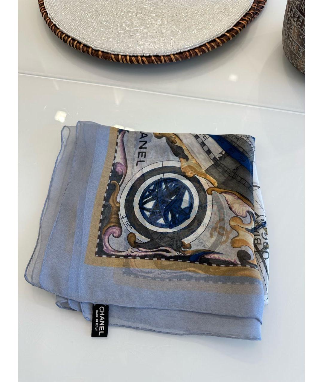 CHANEL Синий шелковый платок, фото 5