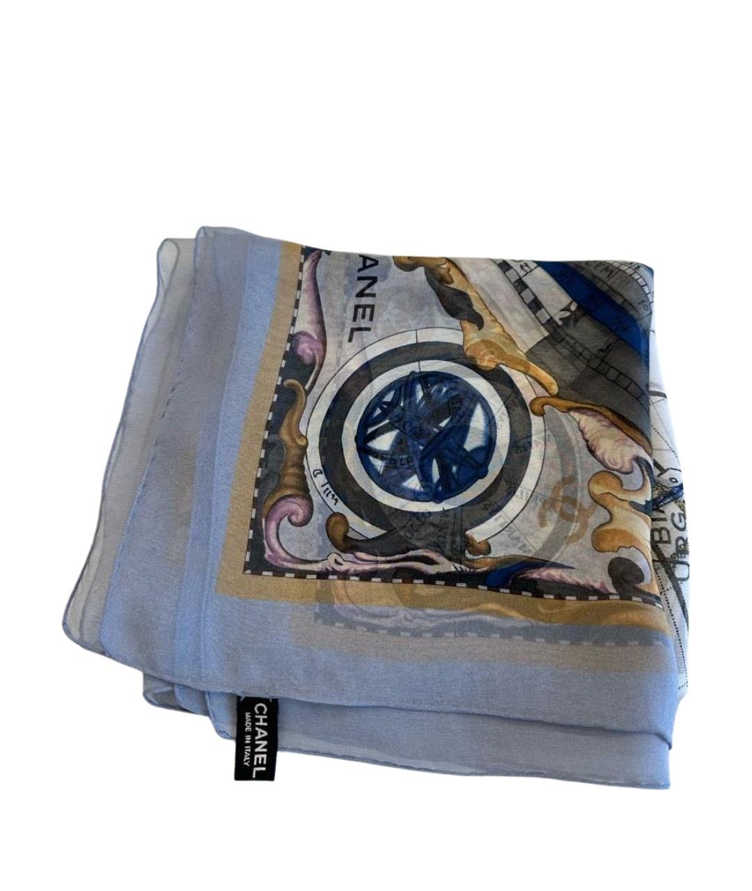 CHANEL Синий шелковый платок, фото 1