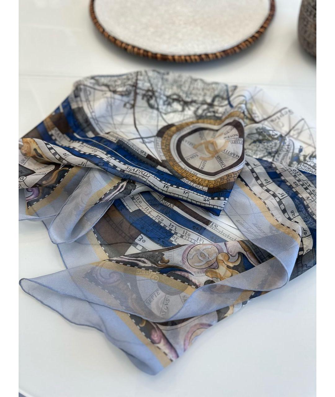 CHANEL Синий шелковый платок, фото 2