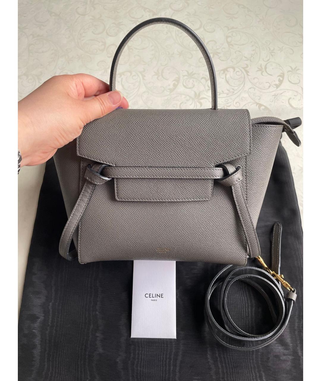 CELINE Серая кожаная сумка с короткими ручками, фото 7