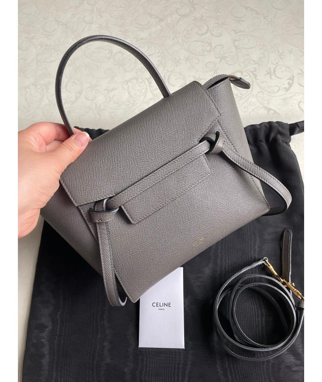 CELINE Серая кожаная сумка с короткими ручками, фото 2