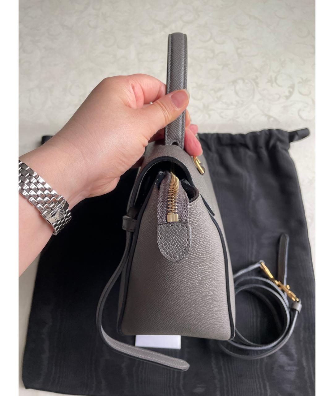 CELINE Серая кожаная сумка с короткими ручками, фото 4