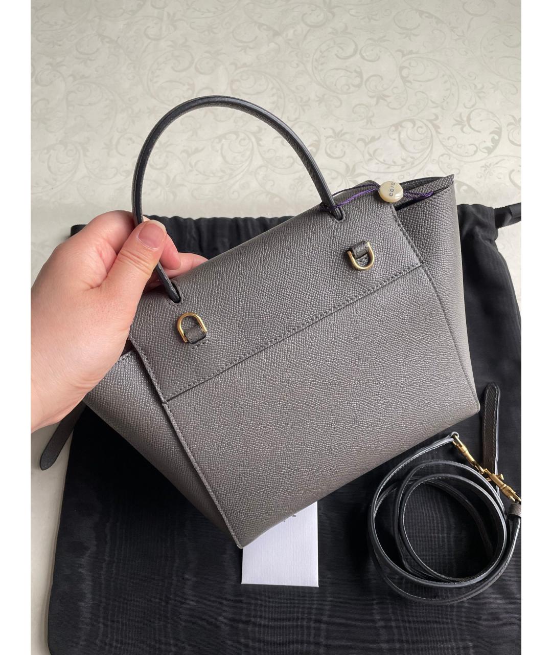 CELINE Серая кожаная сумка с короткими ручками, фото 3