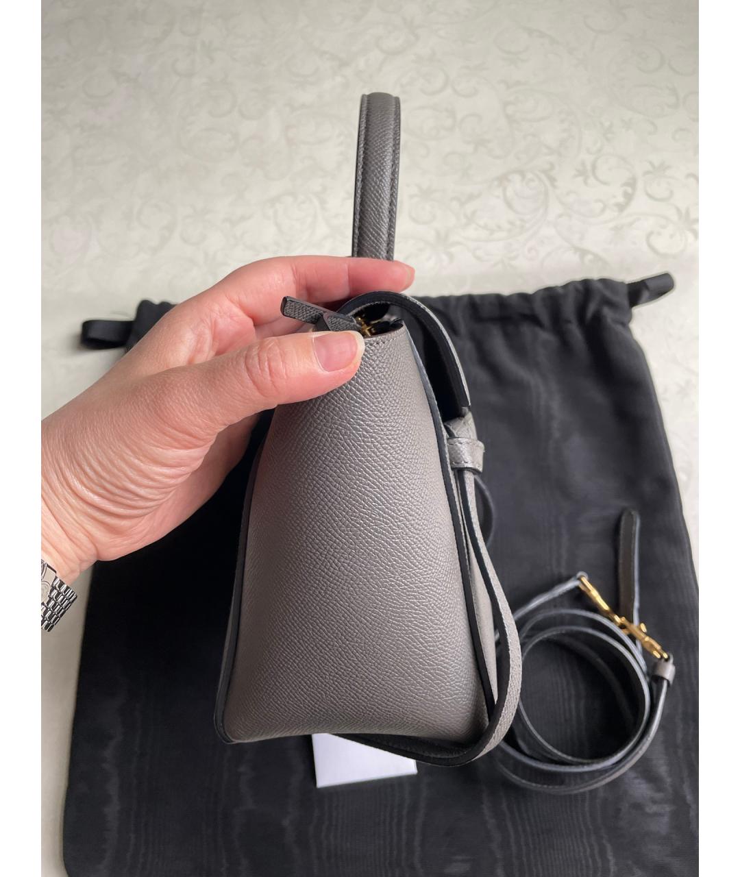 CELINE Серая кожаная сумка с короткими ручками, фото 5