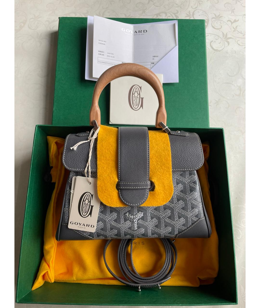 GOYARD Серая кожаная сумка тоут, фото 7