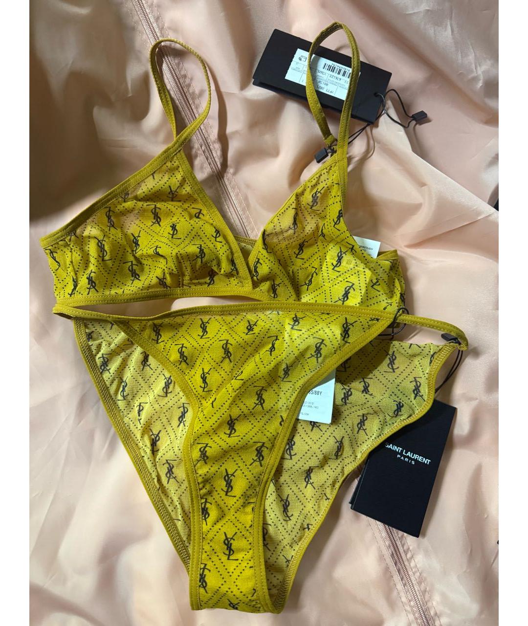 SAINT LAURENT Горчичный полиамидовый купальник, фото 7