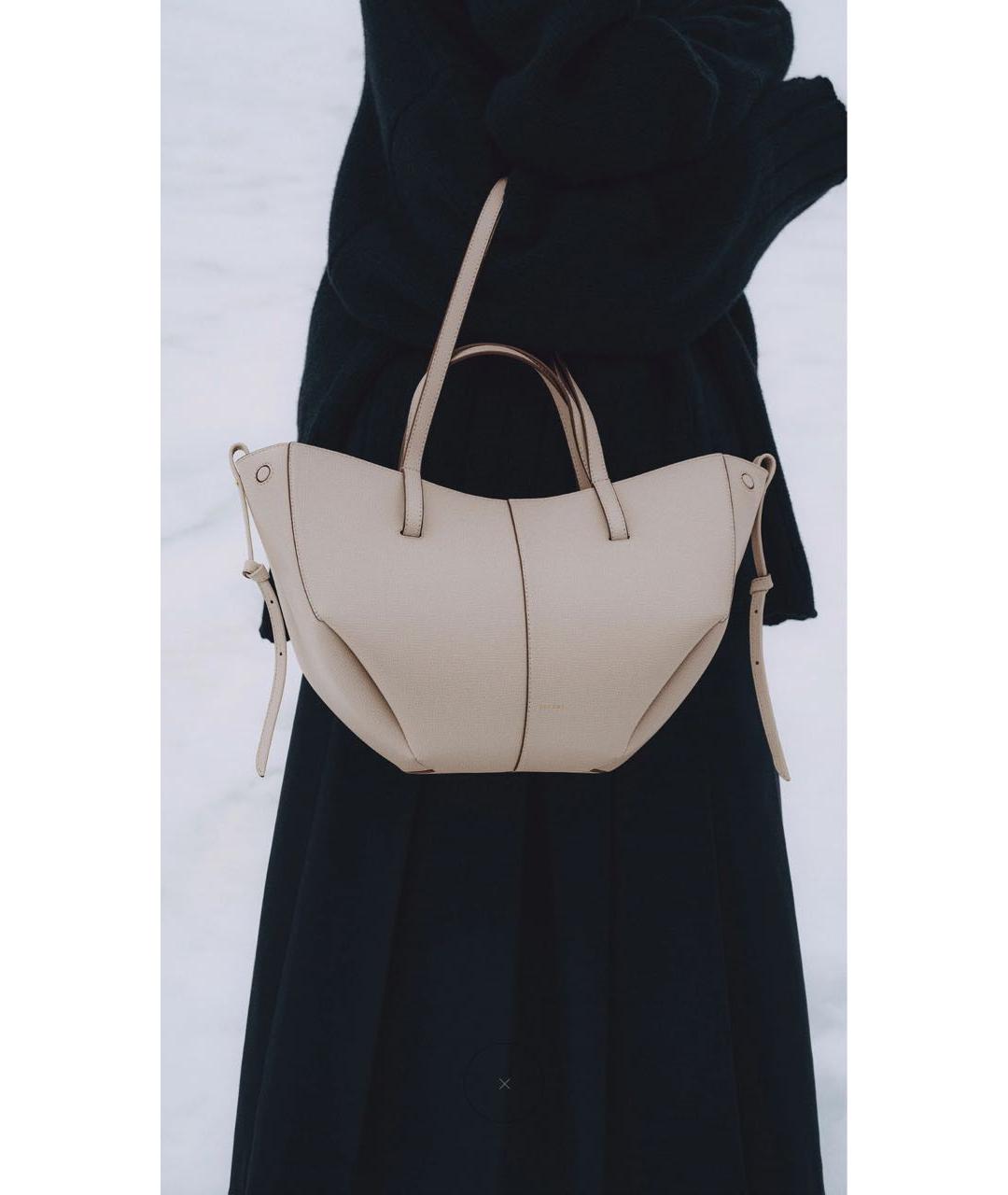 POLENE Белая кожаная сумка тоут, фото 3