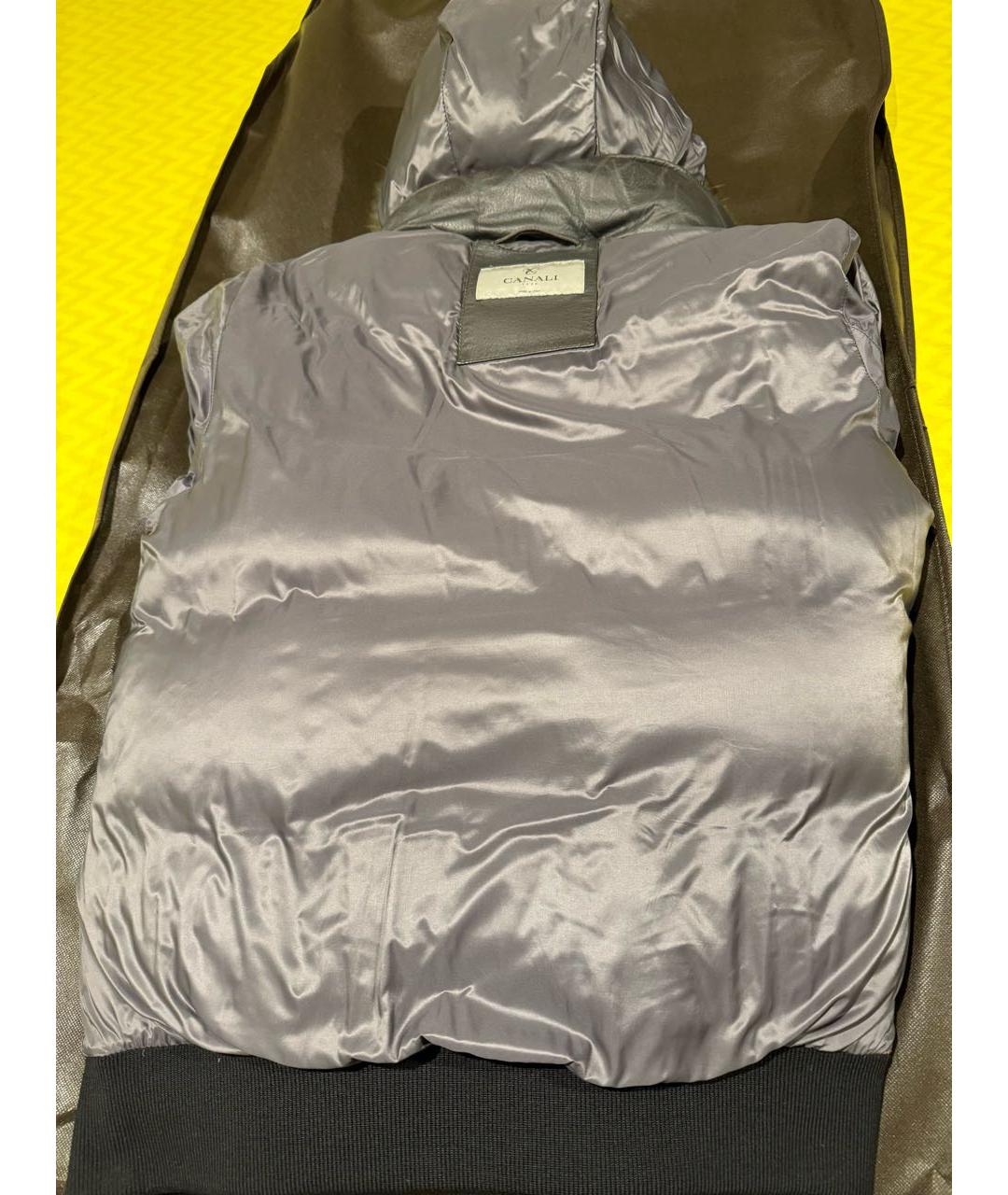 CANALI Серый кожаный пуховик, фото 4
