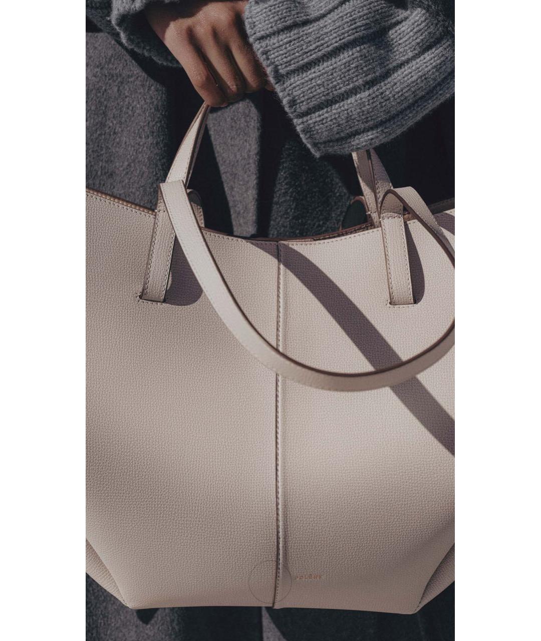 POLENE Белая кожаная сумка тоут, фото 5