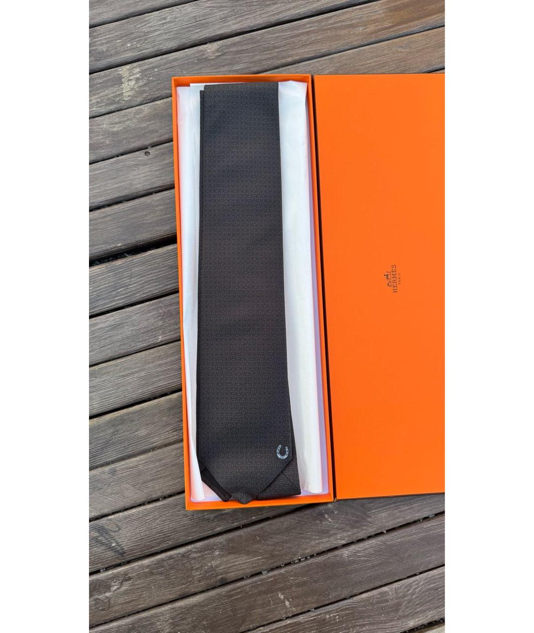 HERMES Черный галстук, фото 5