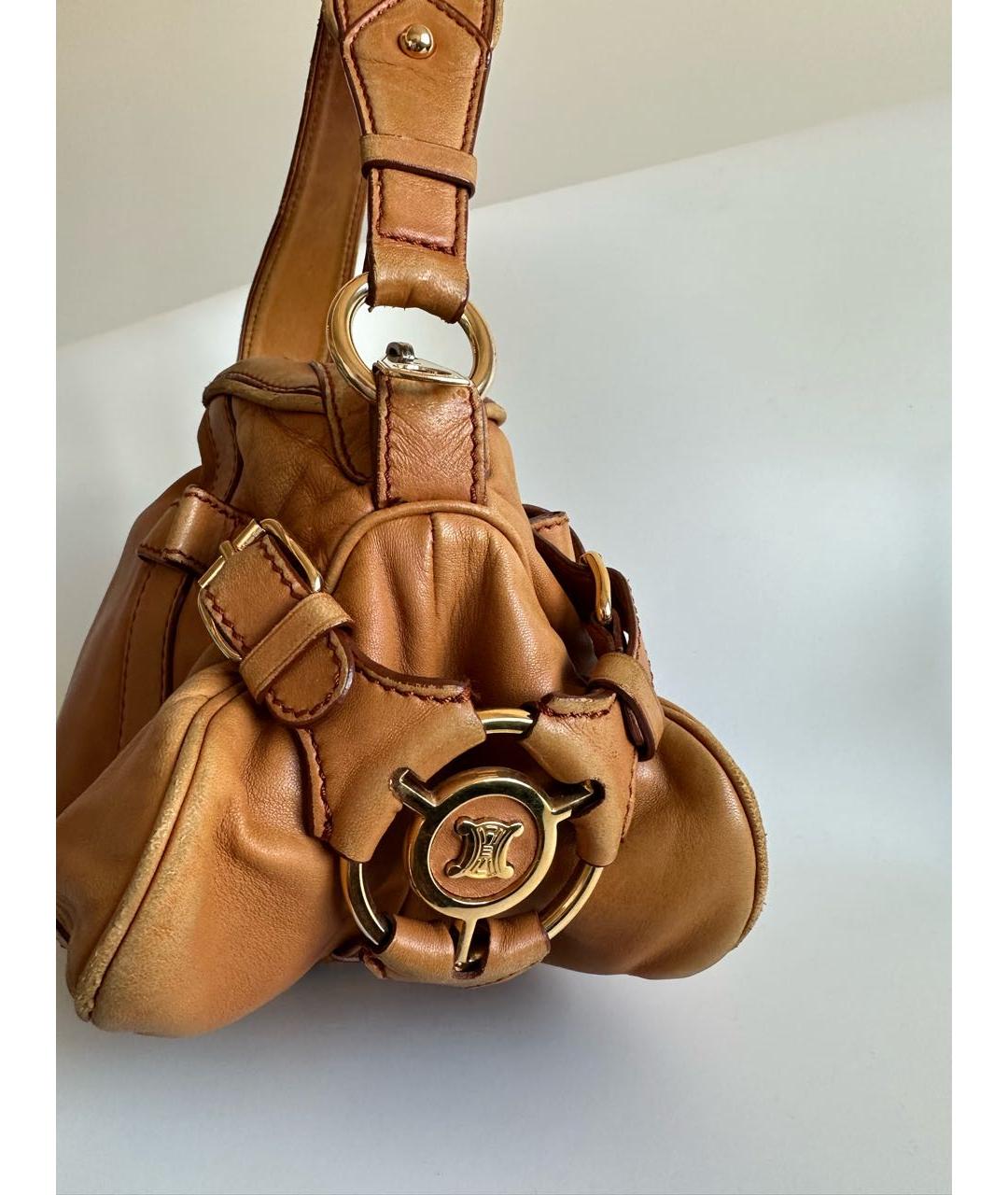 CELINE Коричневая кожаная сумка с короткими ручками, фото 3