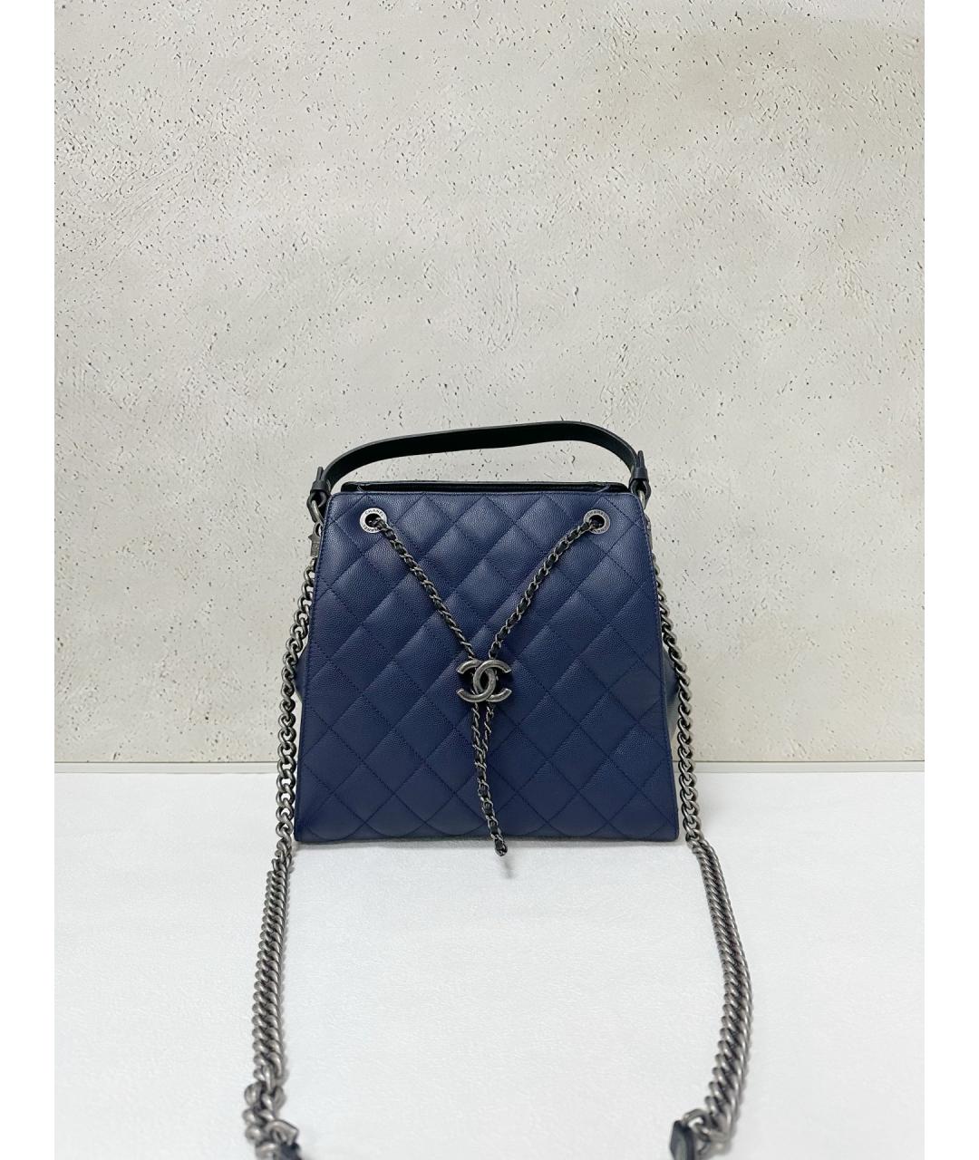 CHANEL Темно-синяя кожаная сумка через плечо, фото 7