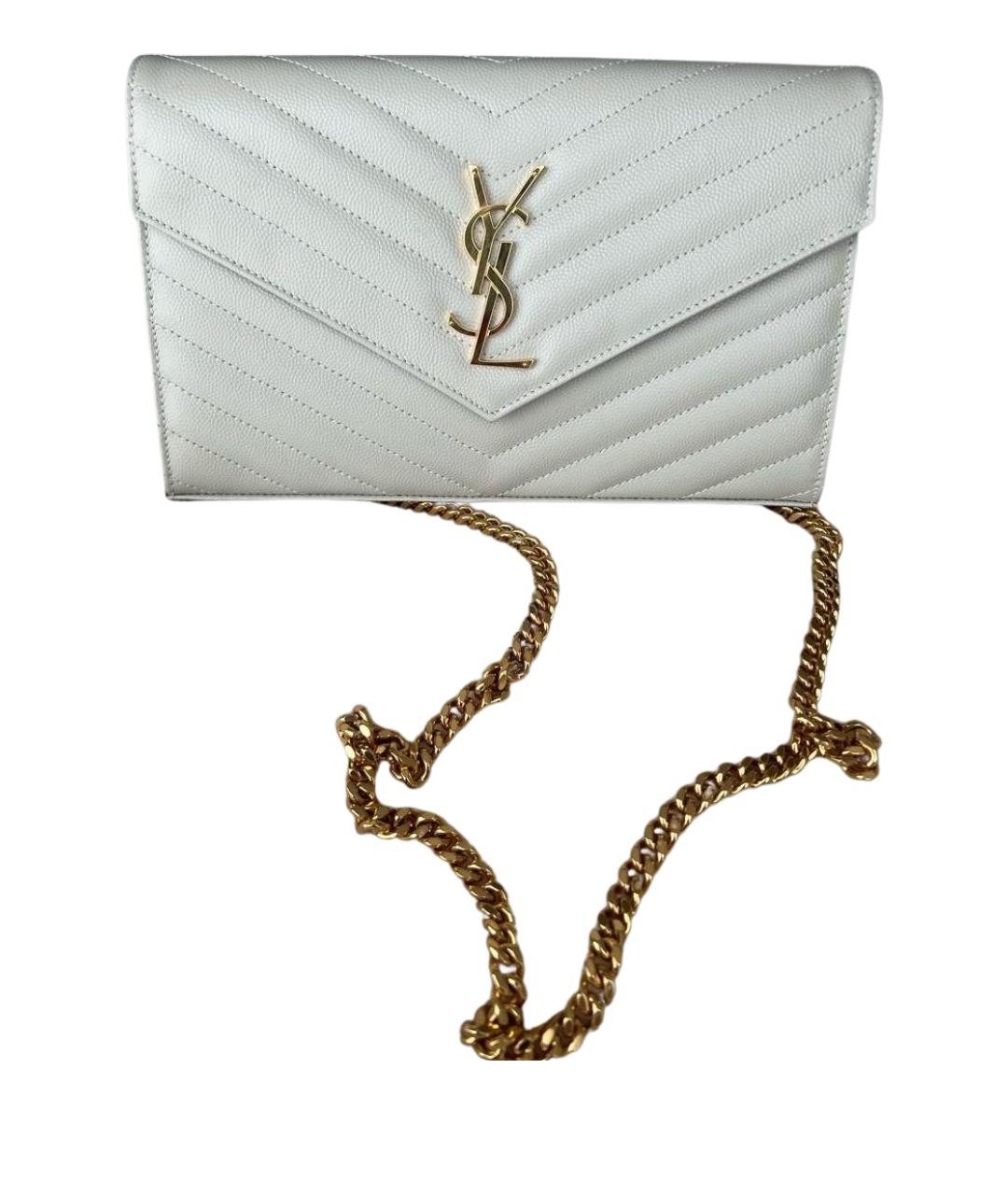 SAINT LAURENT Белая кожаная сумка с короткими ручками, фото 1