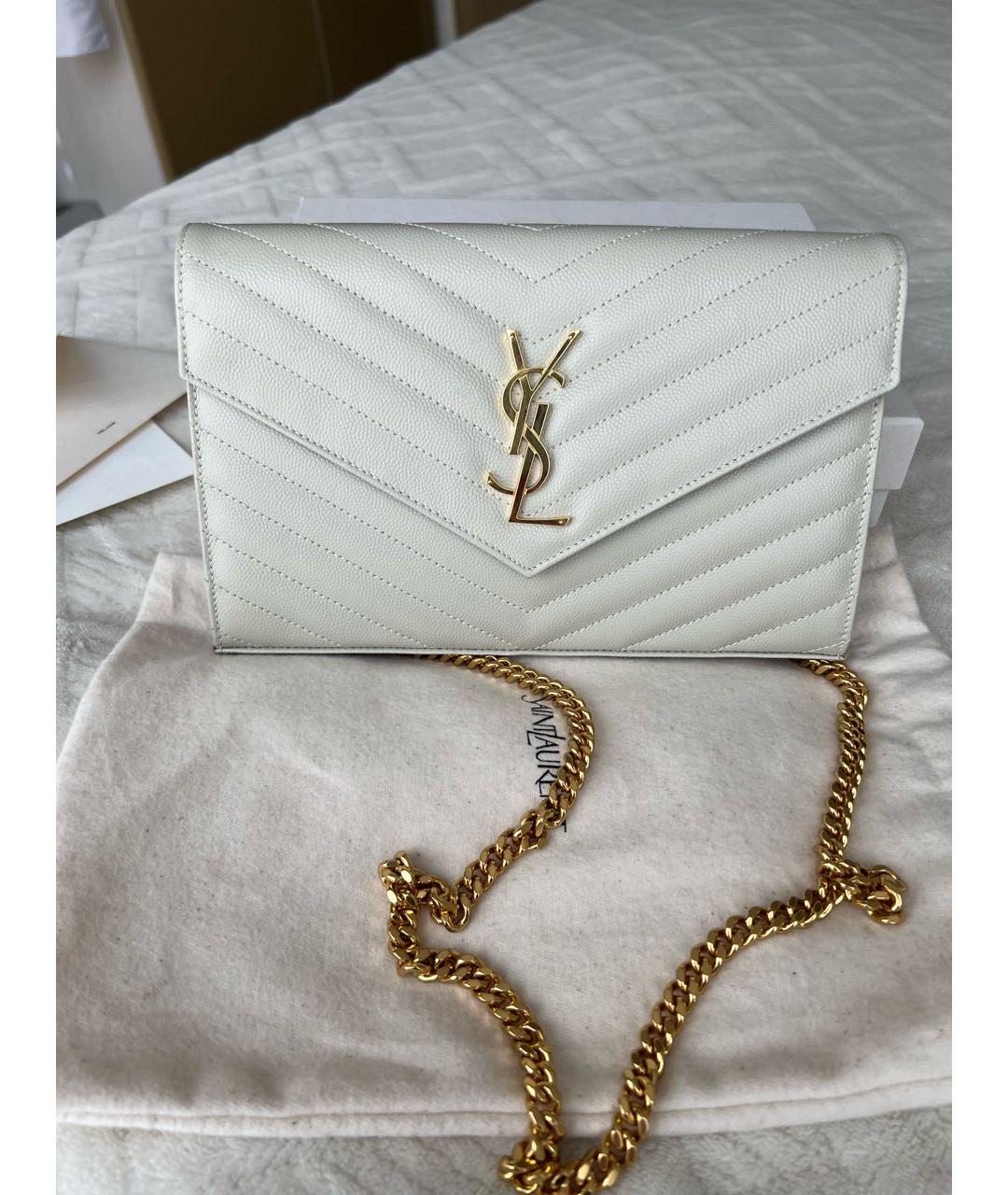 SAINT LAURENT Белая кожаная сумка с короткими ручками, фото 6