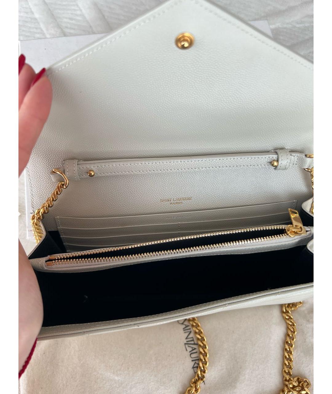 SAINT LAURENT Белая кожаная сумка с короткими ручками, фото 4