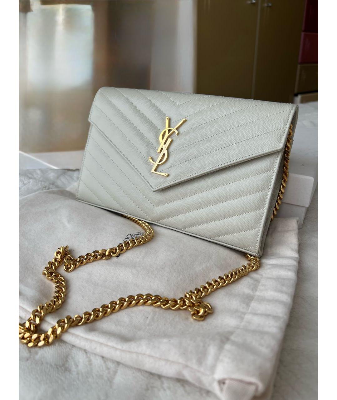 SAINT LAURENT Белая кожаная сумка с короткими ручками, фото 2