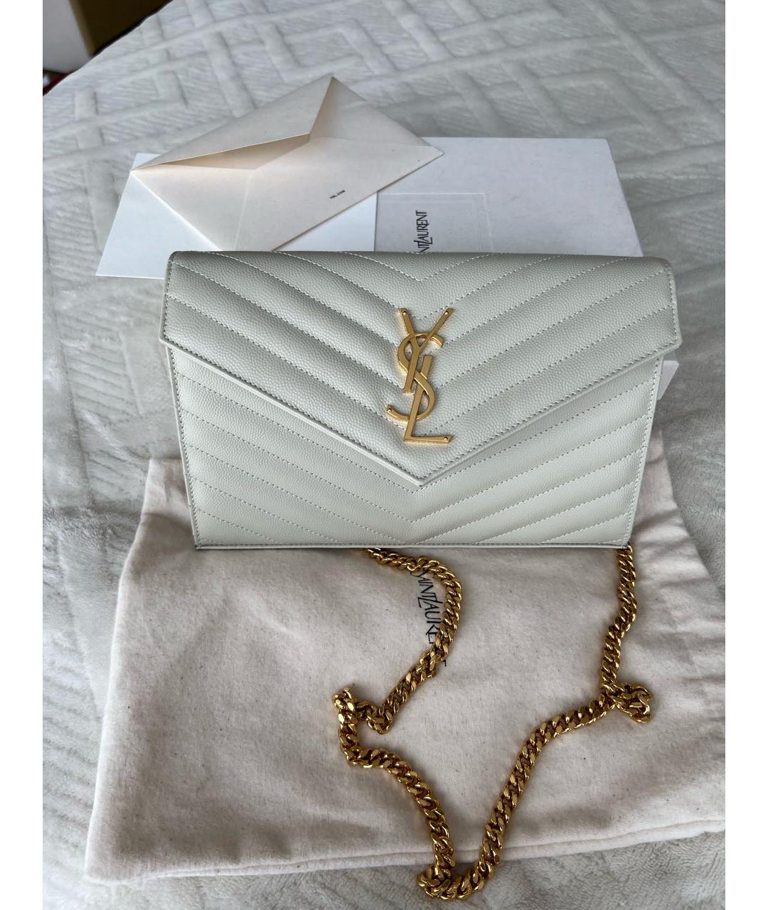SAINT LAURENT Белая кожаная сумка с короткими ручками, фото 3
