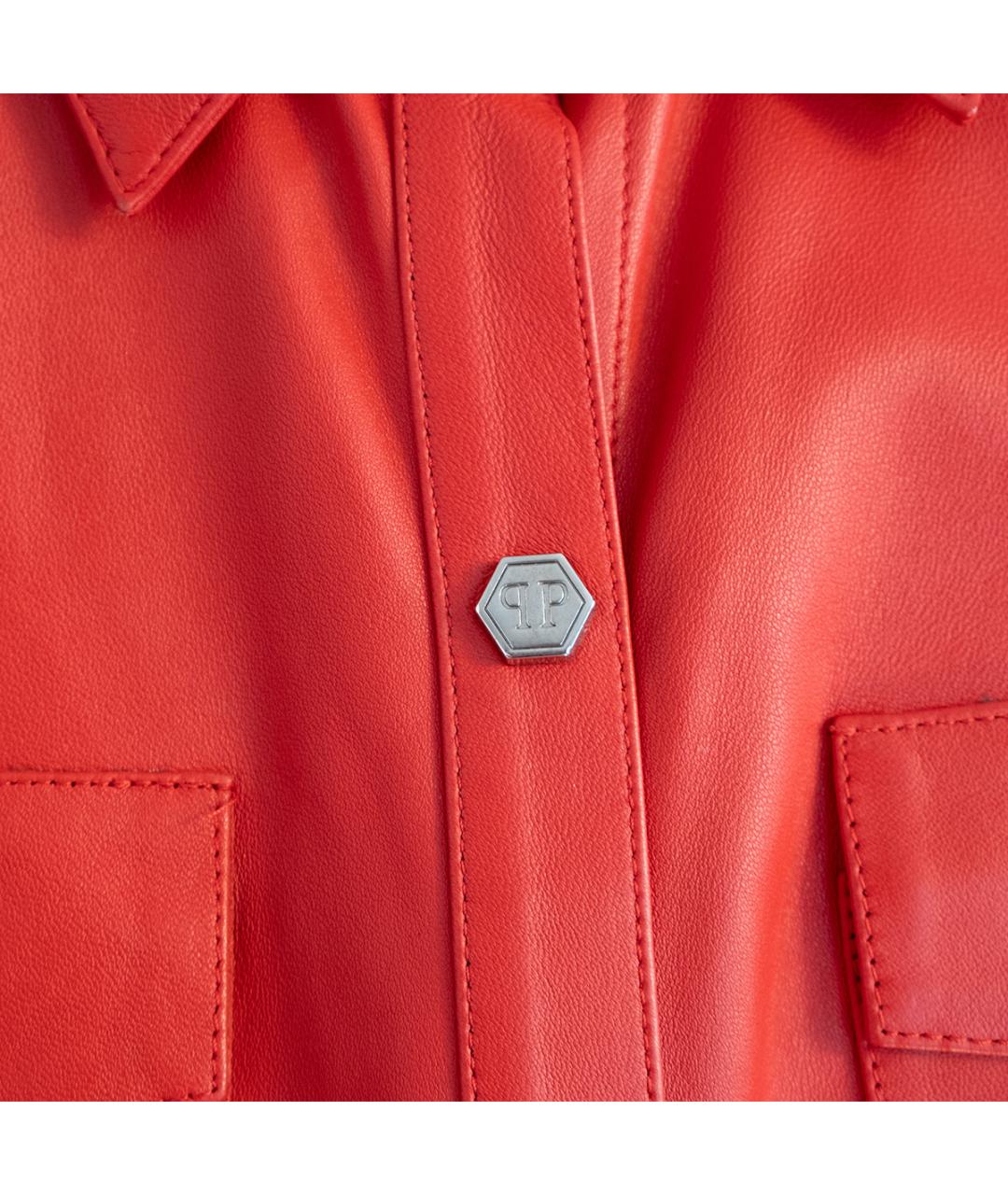 PHILIPP PLEIN Красное кожаное повседневное платье, фото 4