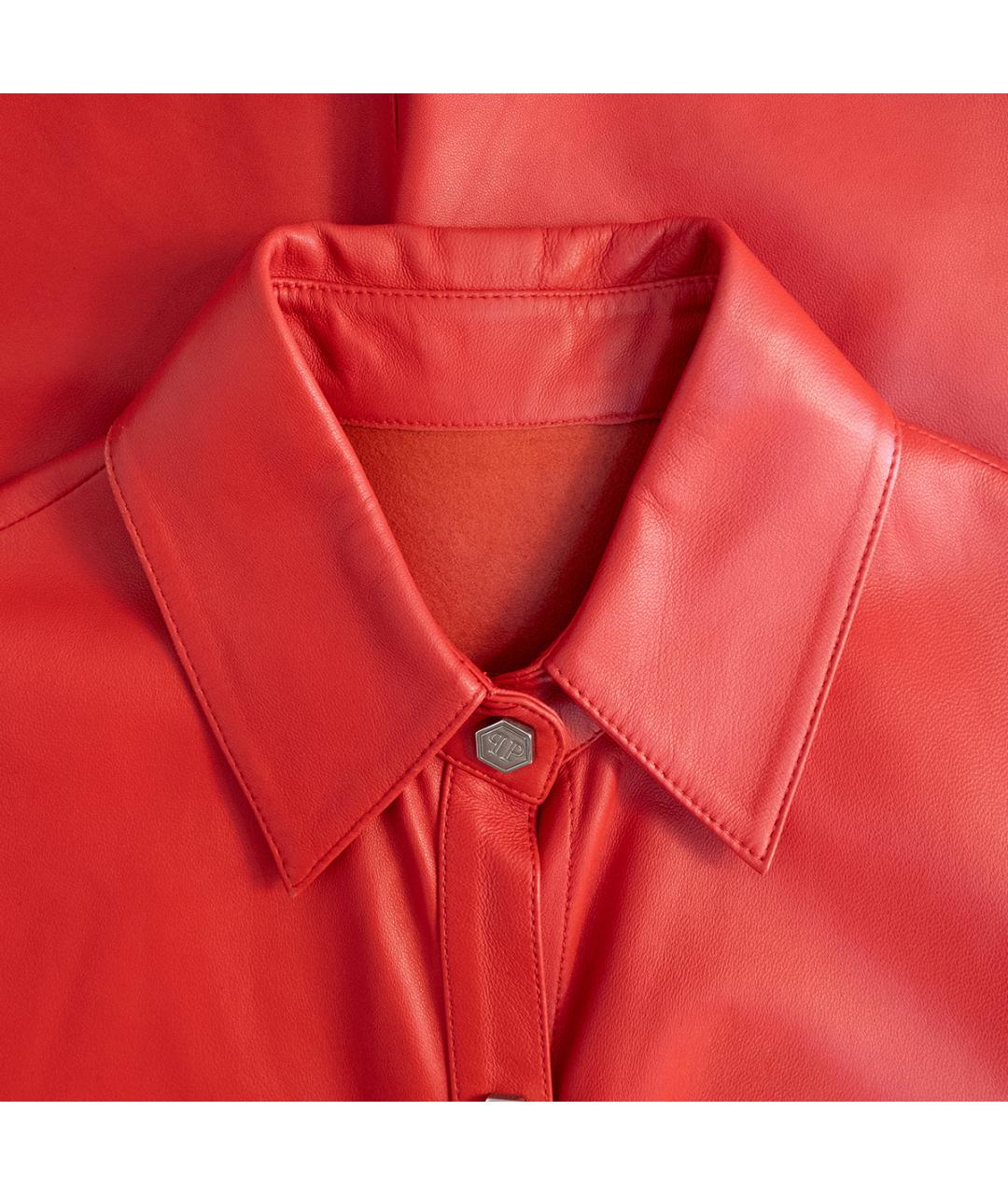 PHILIPP PLEIN Красное кожаное повседневное платье, фото 3