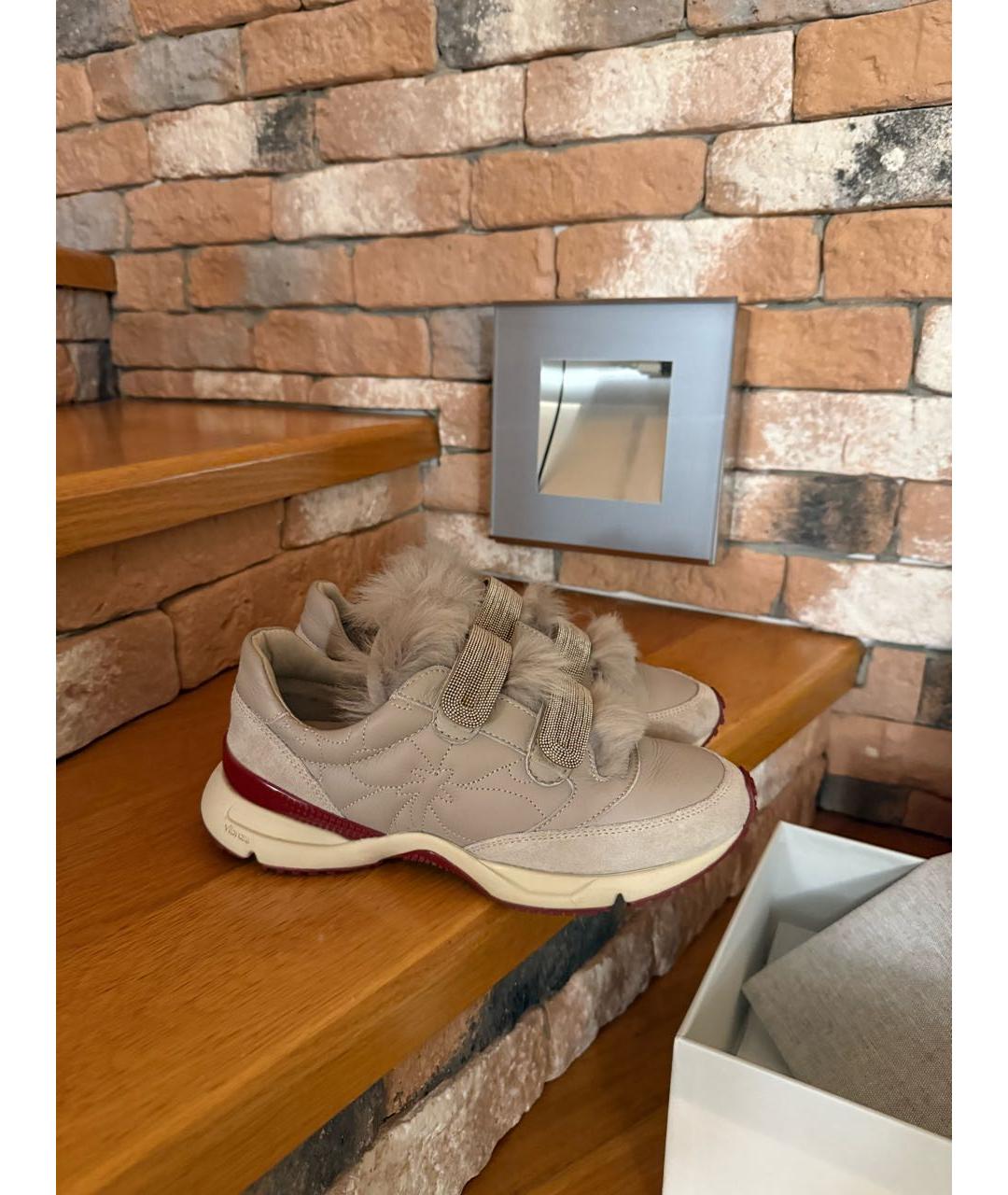 BRUNELLO CUCINELLI Бежевые кожаные кроссовки, фото 9