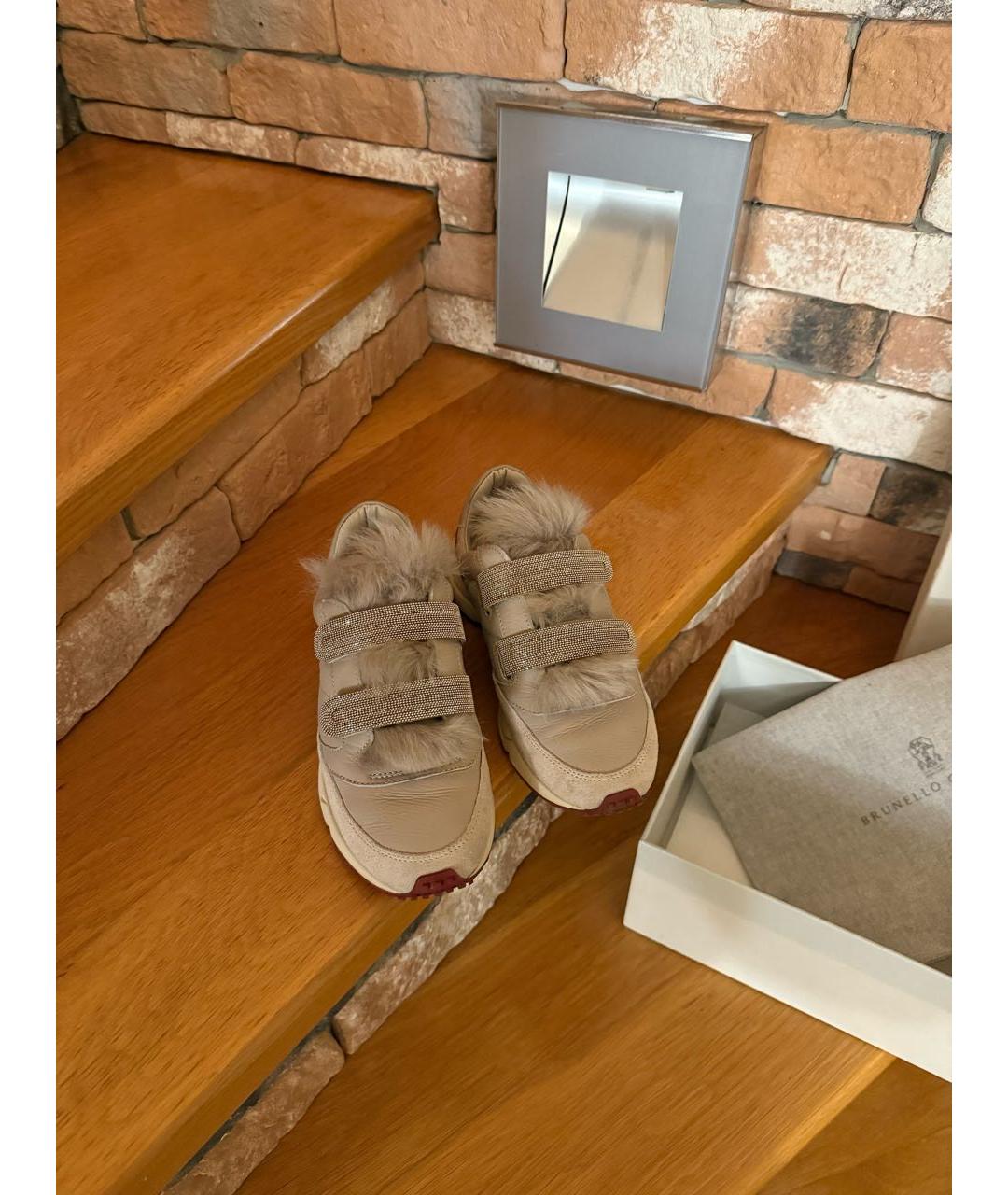 BRUNELLO CUCINELLI Бежевые кожаные кроссовки, фото 4