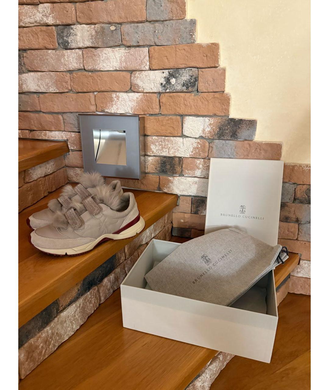 BRUNELLO CUCINELLI Бежевые кожаные кроссовки, фото 2