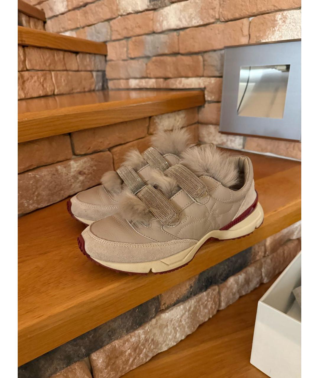 BRUNELLO CUCINELLI Бежевые кожаные кроссовки, фото 8