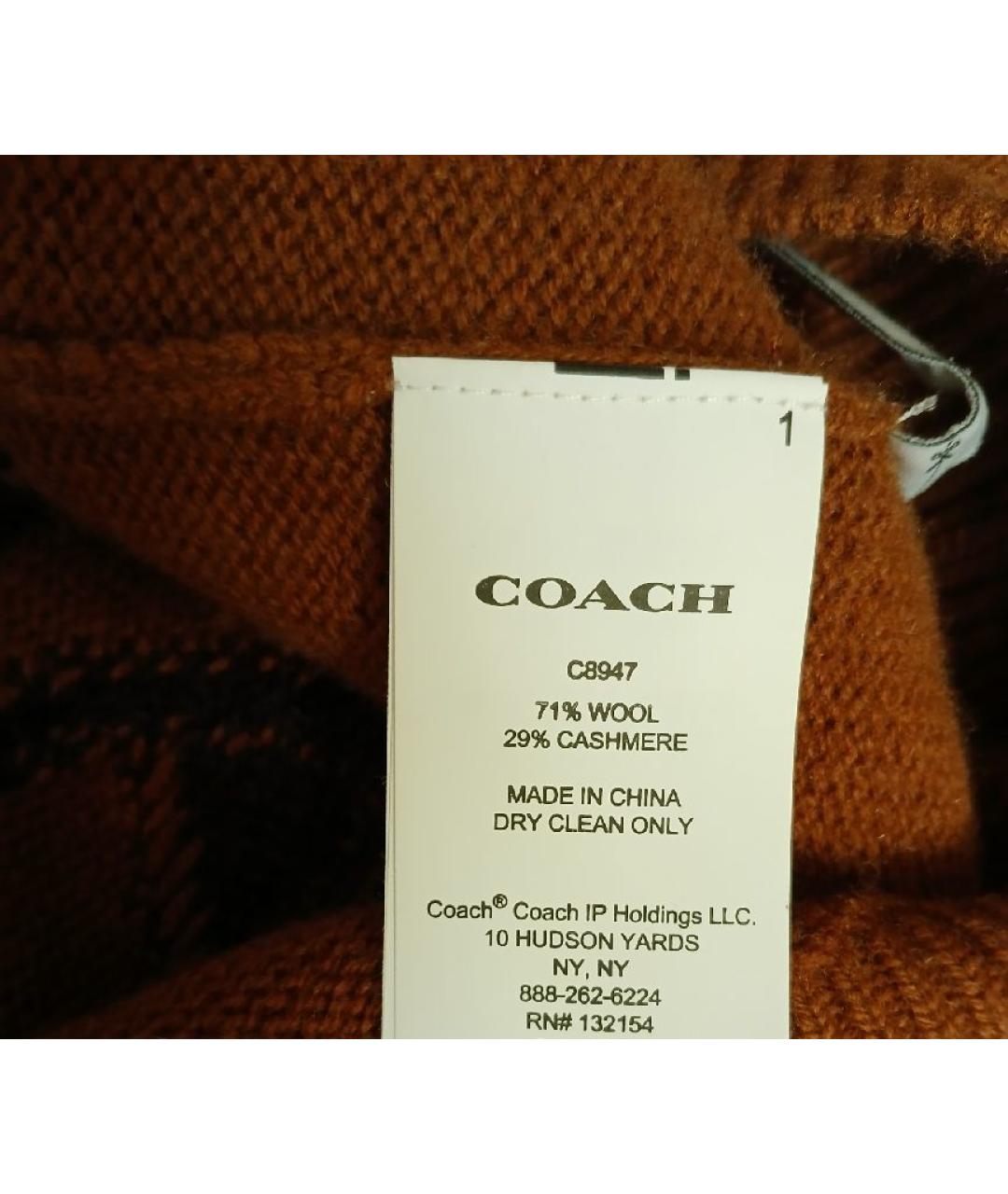 COACH Коричневый шерстяной джемпер / свитер, фото 4