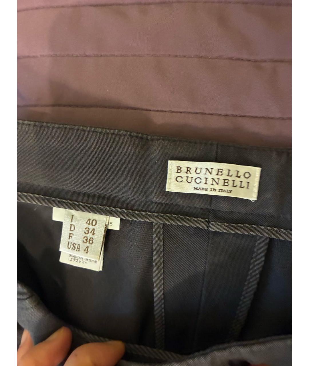 BRUNELLO CUCINELLI Антрацитовые хлопко-эластановые брюки узкие, фото 3