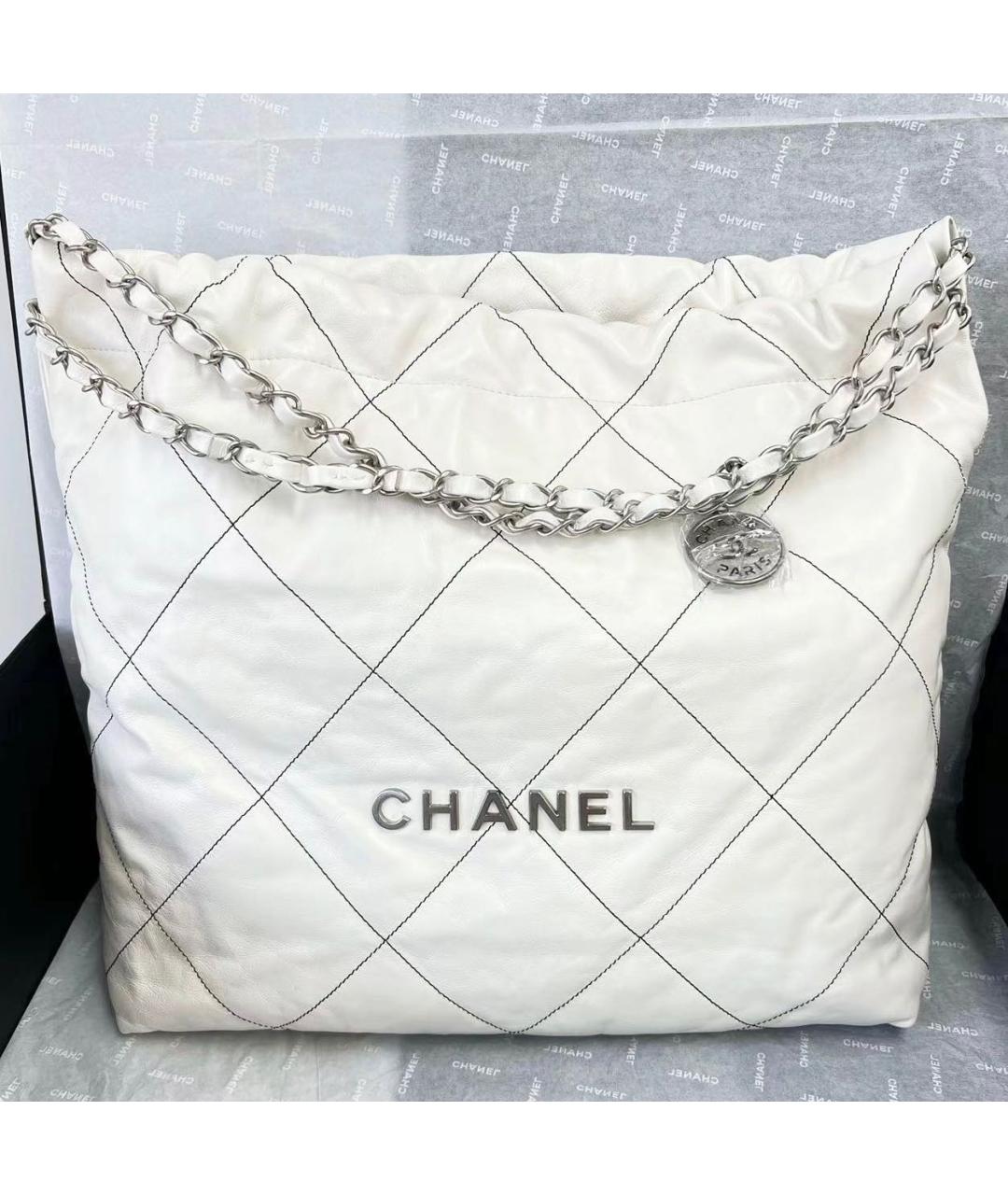 CHANEL Белая кожаная сумка тоут, фото 2