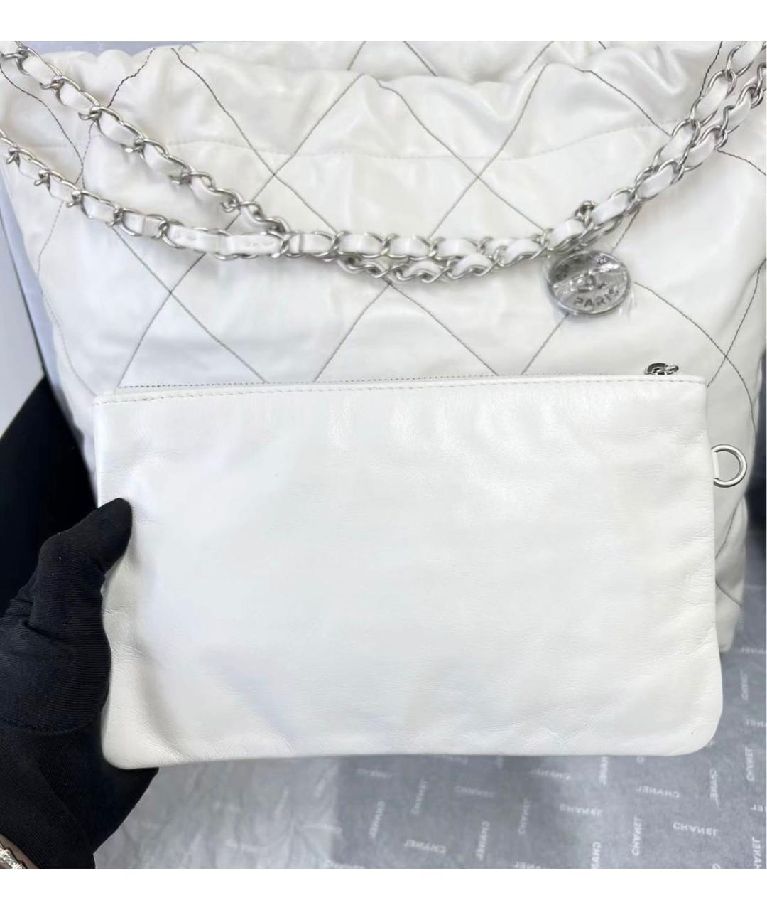 CHANEL Белая кожаная сумка тоут, фото 5