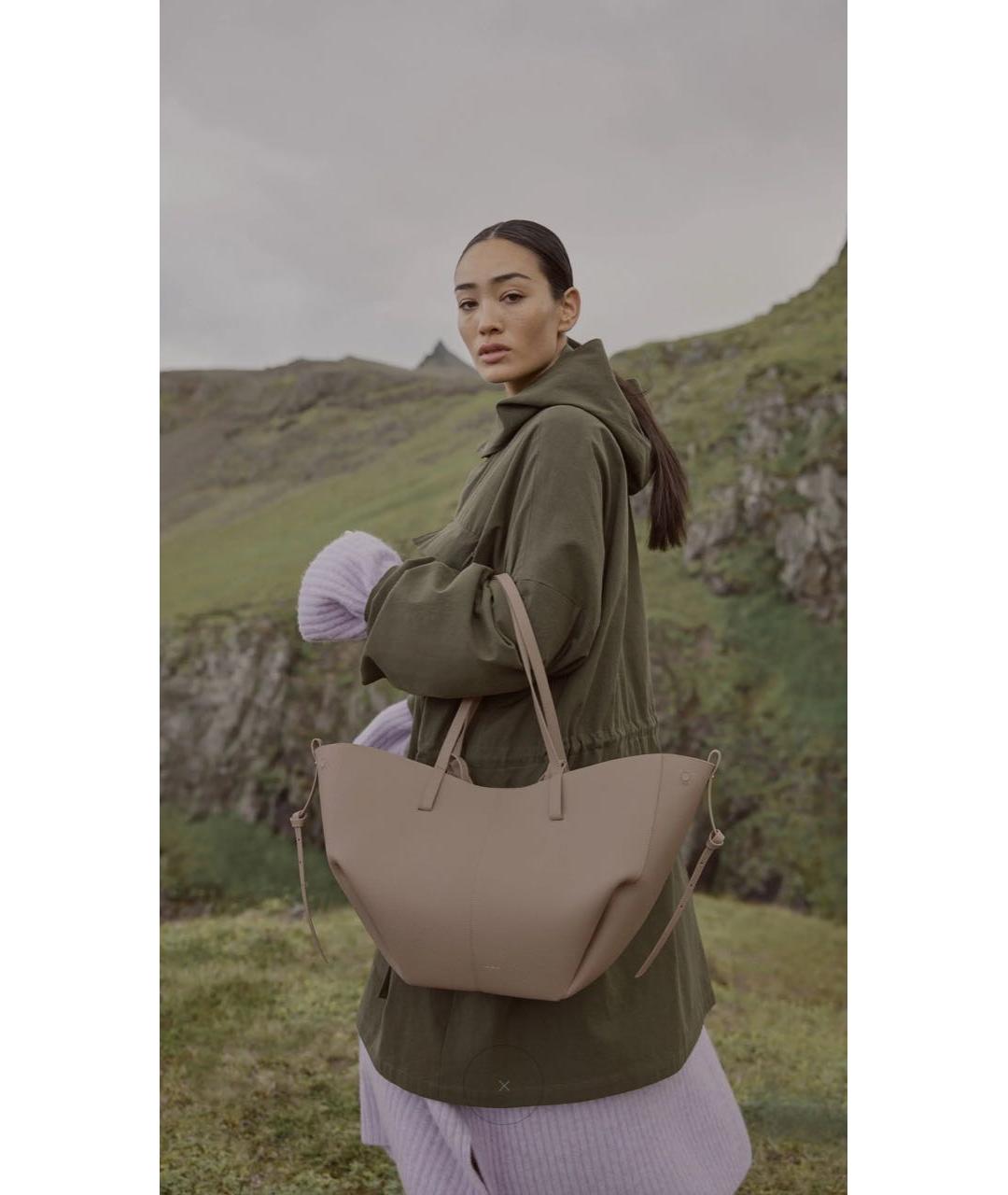 POLENE Серая кожаная сумка тоут, фото 2