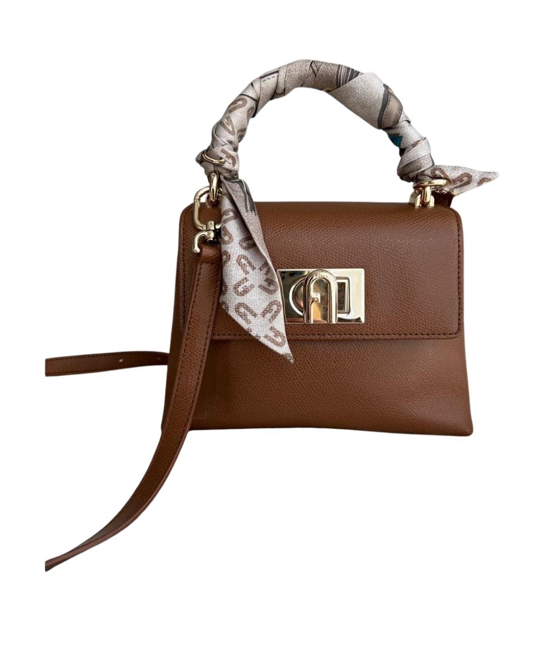 FURLA Коричневая кожаная сумка с короткими ручками, фото 1